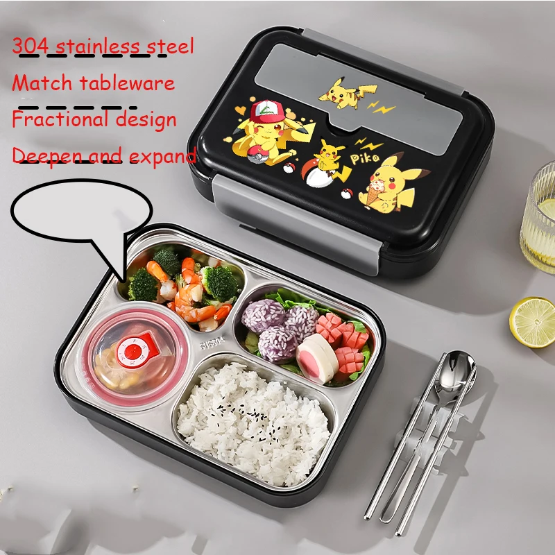 

Pikachu insulation lunch box cute Genggui student brings lunch box to work large-capacity partition box 304 stainless steel