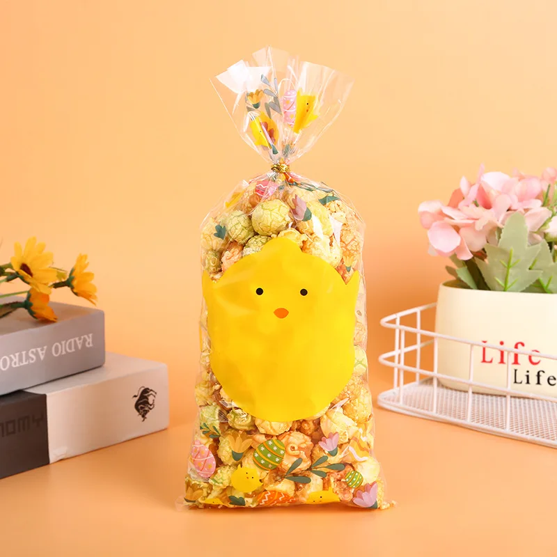 50pcs Easter Gift Gold Thread Easter Egg Rabbit Chicken Candy Packaging Bag Easter Egg Gift Opp Cookie Bag Party Gift