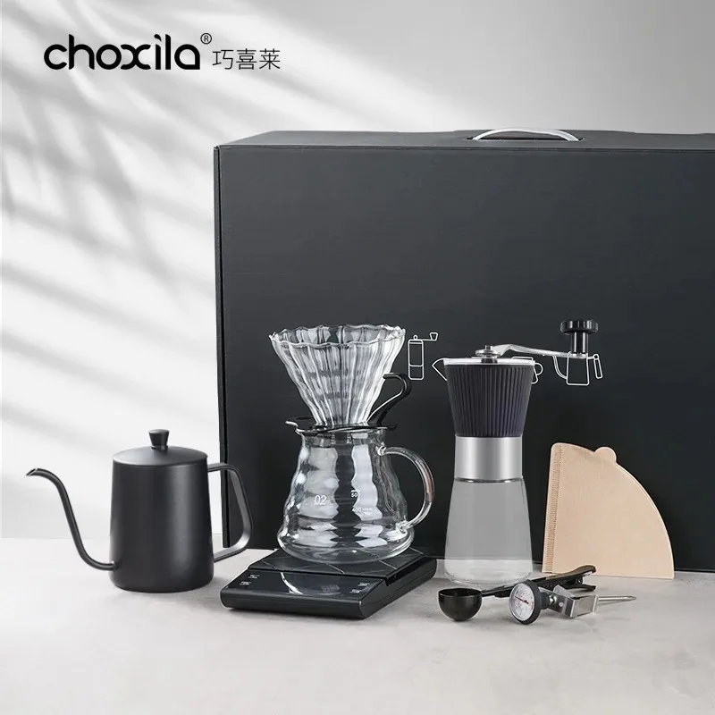 Hand Brewed Coffee Set Portable Outdoor Hand Brewed Coffee Pot Set Equipped with Hand Grinder Coffee Machine