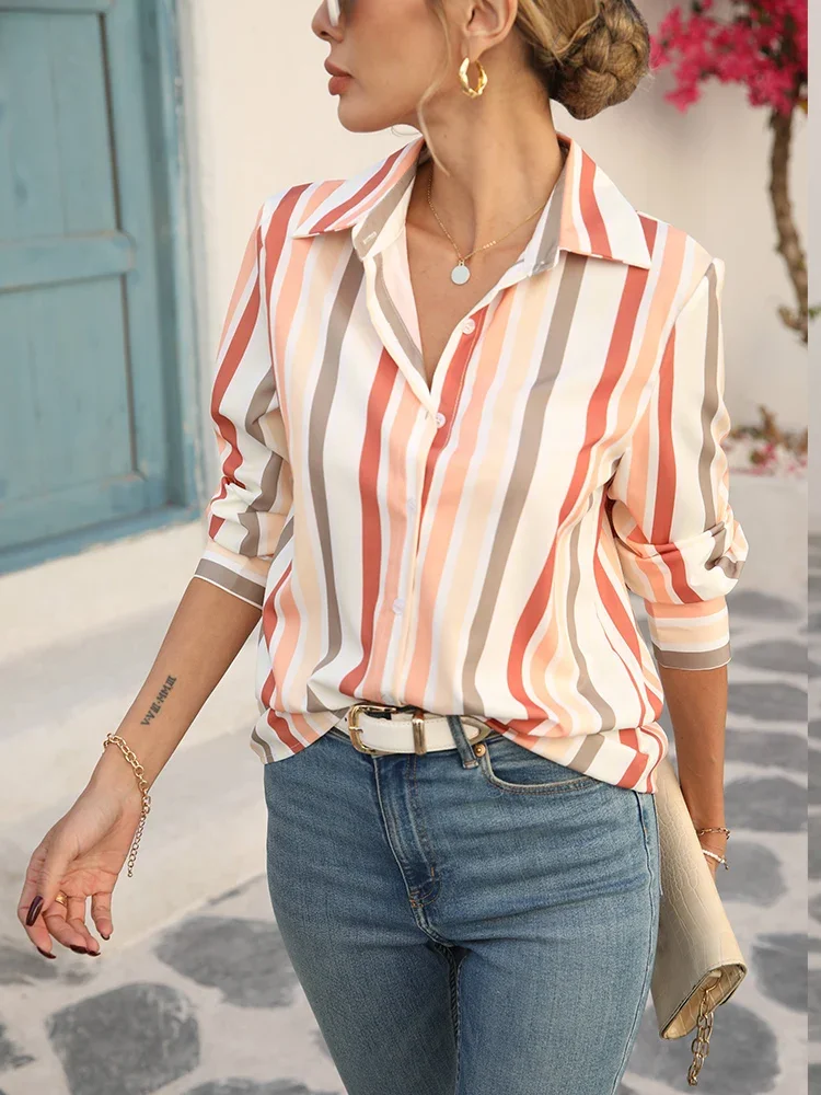 

Fashion Casual Striped Women Blouses New Chic Ladies Tops Shirts New Spring Long Sleeve Blusas Mujer 2025 Autumn Female Clothing