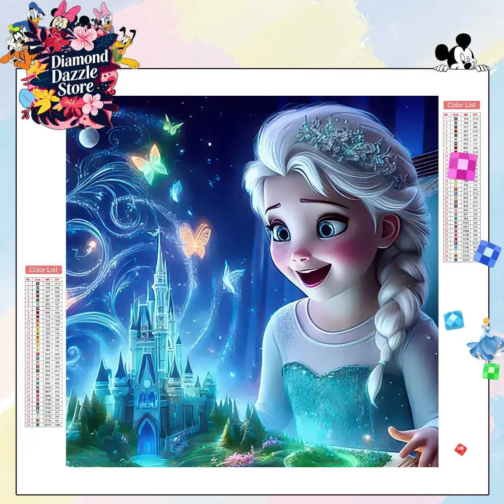 

Наборы алмазной живописи Диснея, замок Эльзы, бабочка, акрил, 5D, полная круглая алмазная вышивка, художественные наклейки с драгоценными камнями