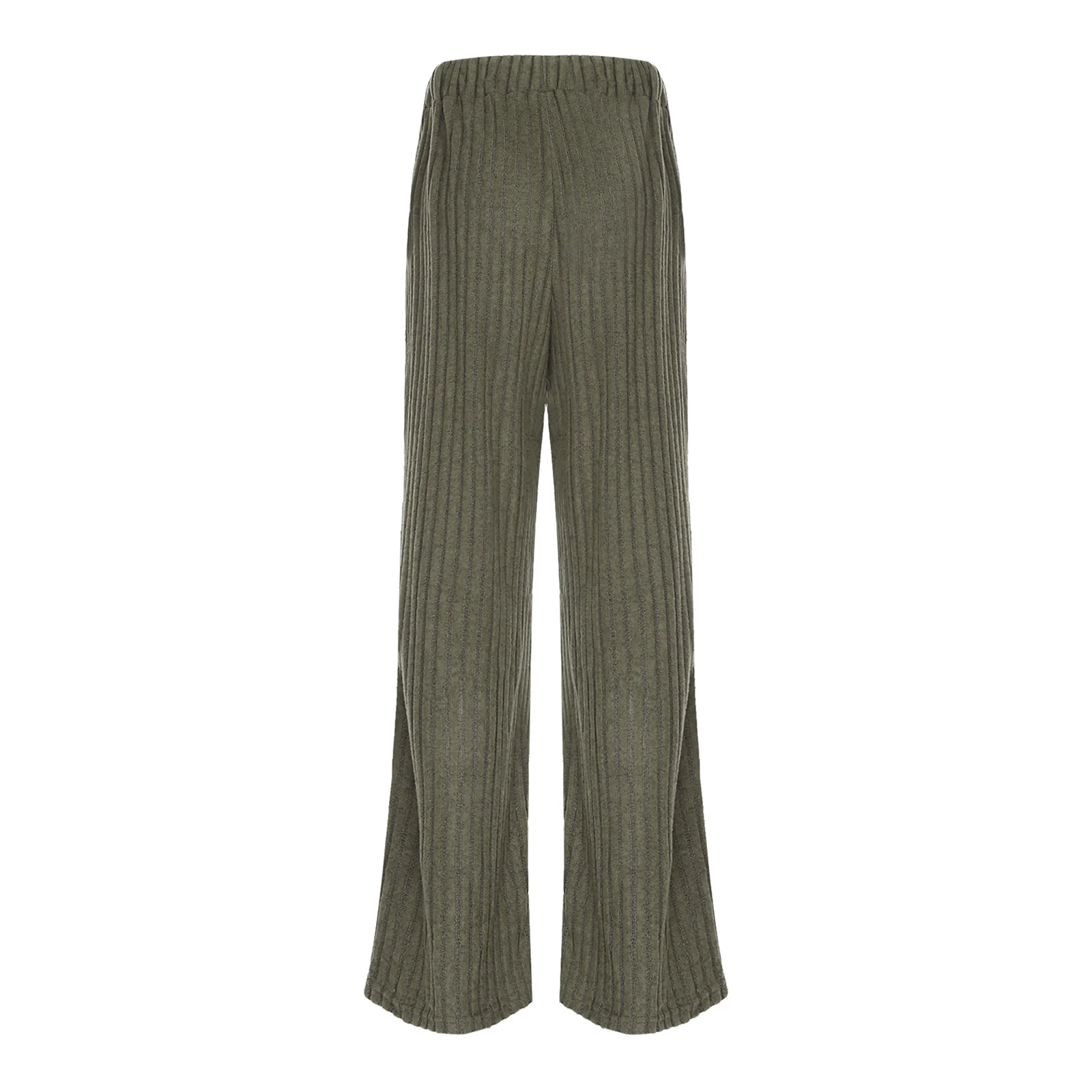 Fashion Womens Cozy Ribbed Wide Leg Pants with Elastic Waist And Drawstring Pockets Knitted Loose Trousers for Casual Going Out