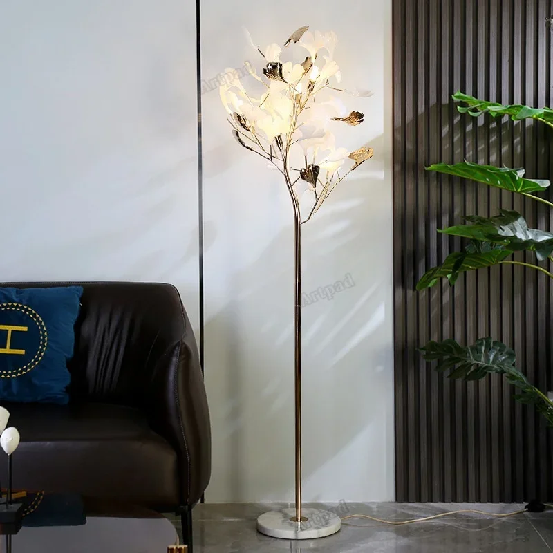 Floor Lamp Nordic Sofa Modern Tall Floor Lamp Art Decoration Home Bedroom Decor Ginkgo Leaf Standing Lamp