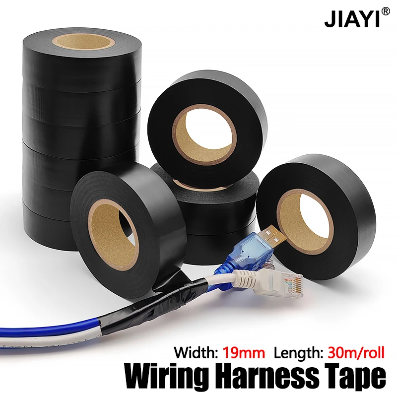 

30M Black Flame Retardant Electrical Insulation Tape Electrician Wire High Voltage PVC Waterproof Self-adhesive Tape Width19mm
