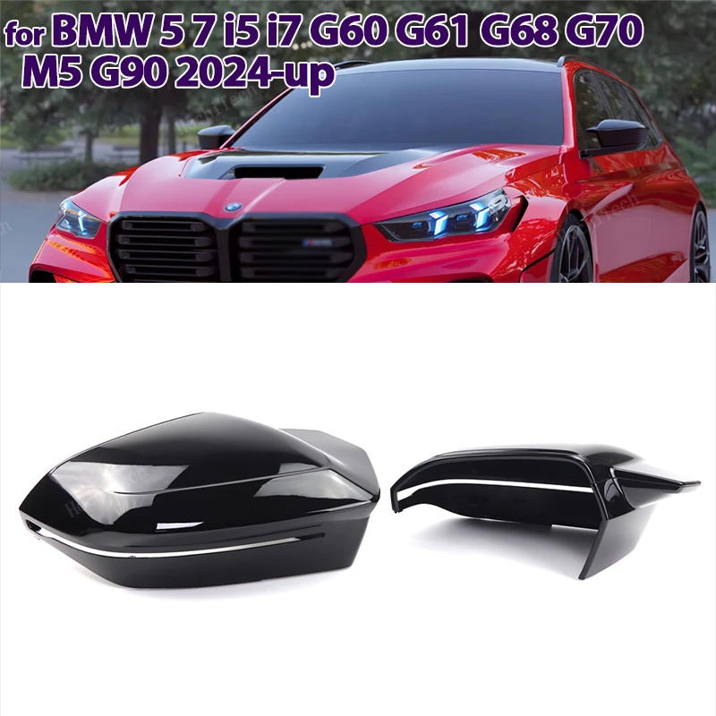 Black M Look Rearview Mirror Cap Wing Side Mirror Cover For  BMW 5 7 I5 I7 Series G60 G61 G68 G70 M5 G90 Left Hand Drive 2023-up