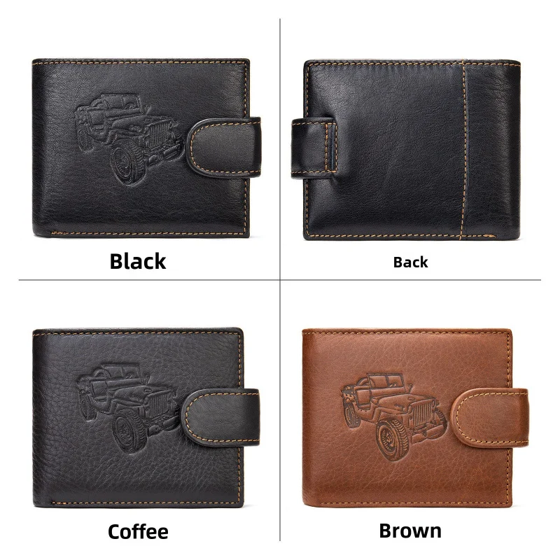 New Men's Genuine Cow Leather Wallet Short Card Holder Man Purse Male Vintage Pocket For Men