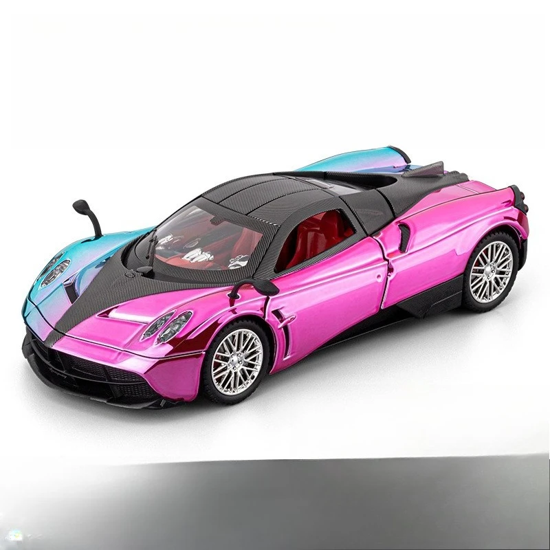 

1/24 Alloy Car Model Electroplated Version Pink Purple Pullback Sound and Light Toy Sports Car Simulation Car