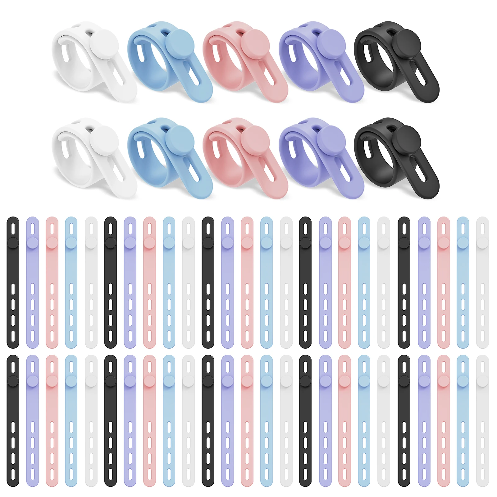 

60 шт. силиконовые кабельные стяжки, регулируемые кабельные ремни, черный/красочный органайзер для шнура, многоразовый органайзер для прокладки кабелей, крепление