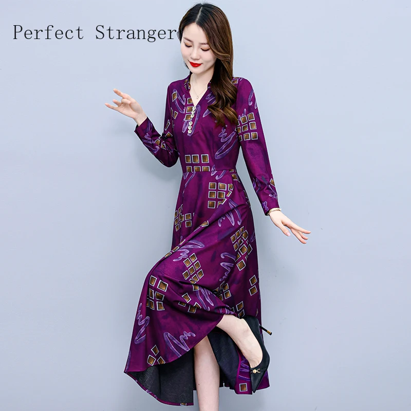 2024 Autumn Fall Vintage Dresses Floral Print Turn-down Collar  Belt Long Sleeve Women Ladies Casual Party Long Dress 4XL