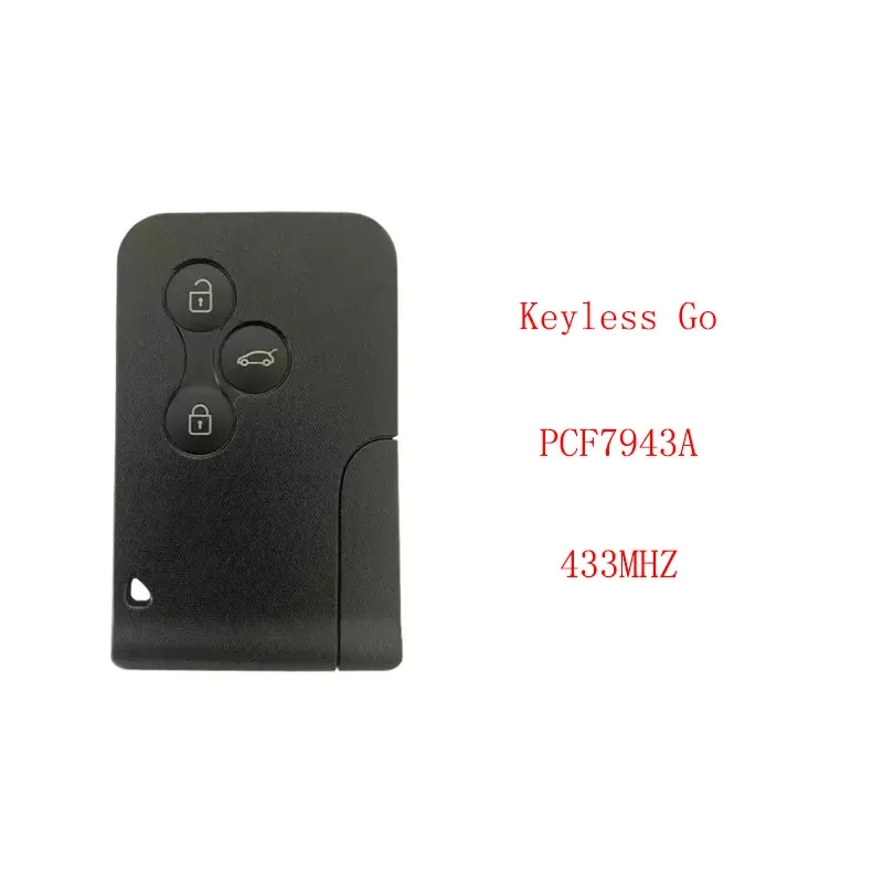 3 Button Smart Key Card 433Mhz ID46 PCF7943 Chip For Renault Megane 2 3 Scenic Grand Clio 2003-2008 Remote Keyless Go Car Key
