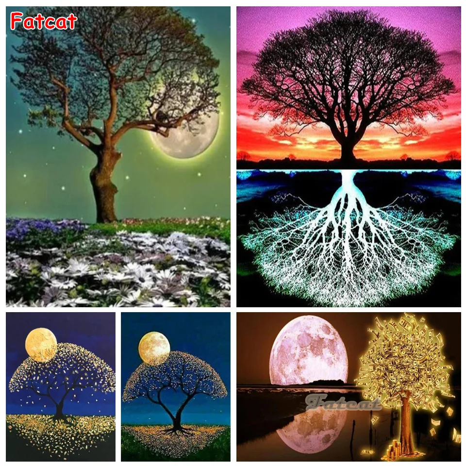 DIY 5D Diamond Painting Tree Of Life Moon Golden Picture Diamond Mosaic Paint with Diamonds Embroidery Painting PP4900