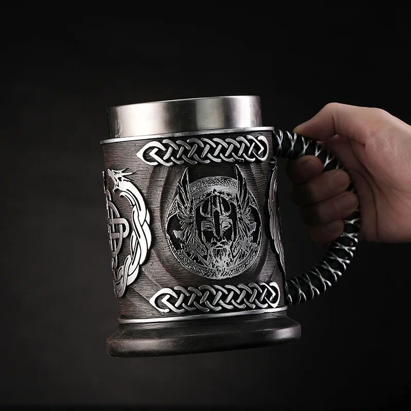 Nordic Mythologie Bier Glas Odin Harz Edelstahl Becher Gott des Krieges Bier Steins Tankard Kaffee Tasse Tee Tumbler Drink Dekor