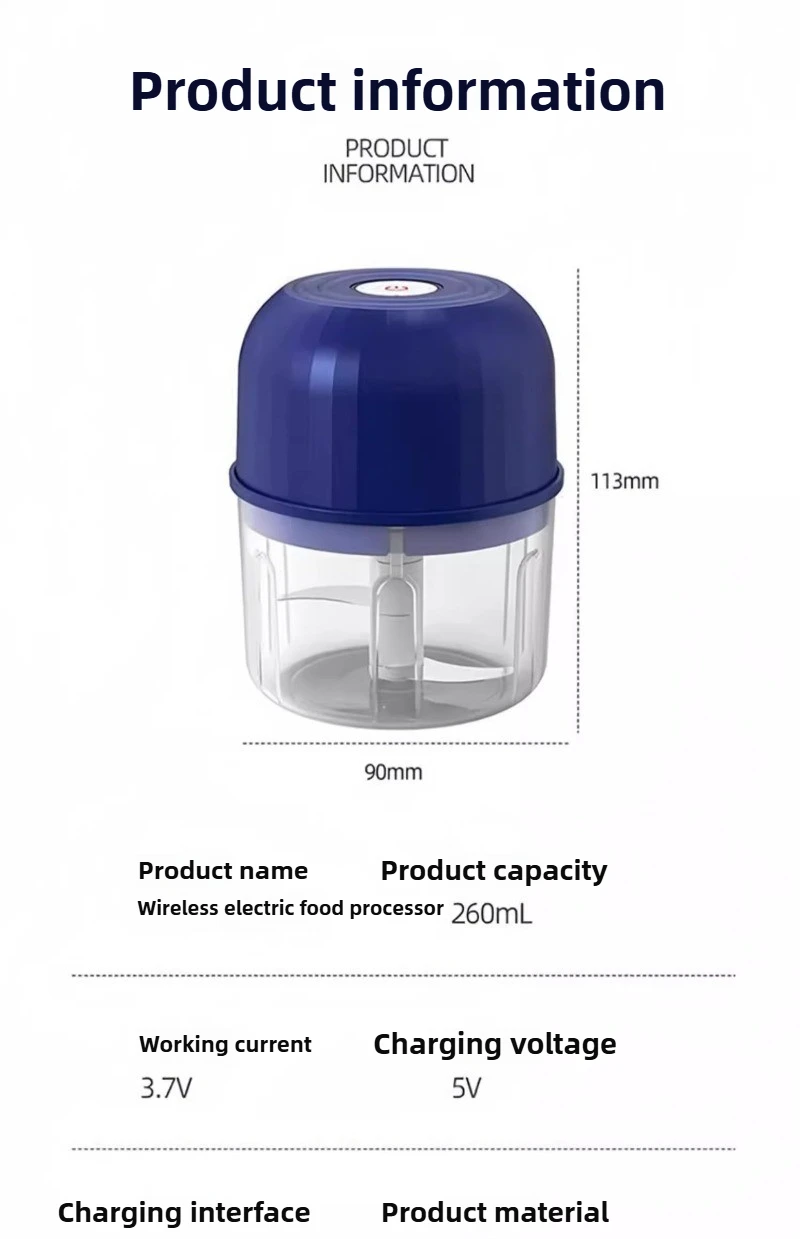 Electric Garlic Chopper Rechargeable Food Processor Portable Mini Food Processor For Garlic, Ginger, Chilli, Vegetable