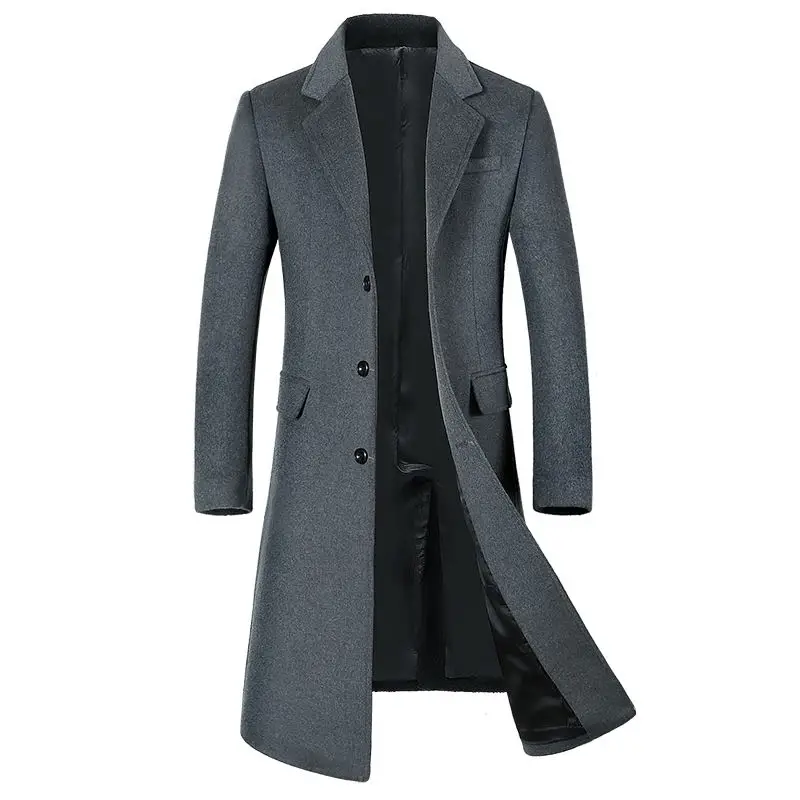 

Autumn and Winter New Men's Woolen Woolen Coat Lengthened European Plus Size Korean Version Slim Plus Velvet Thick Coat Coat