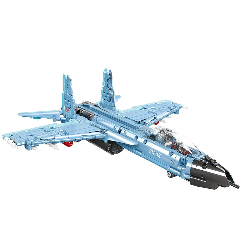 

Military Sukhoi Su-35 Fighter Block DIY Pull Back Russian Warplane Building Brick Toy For Boys