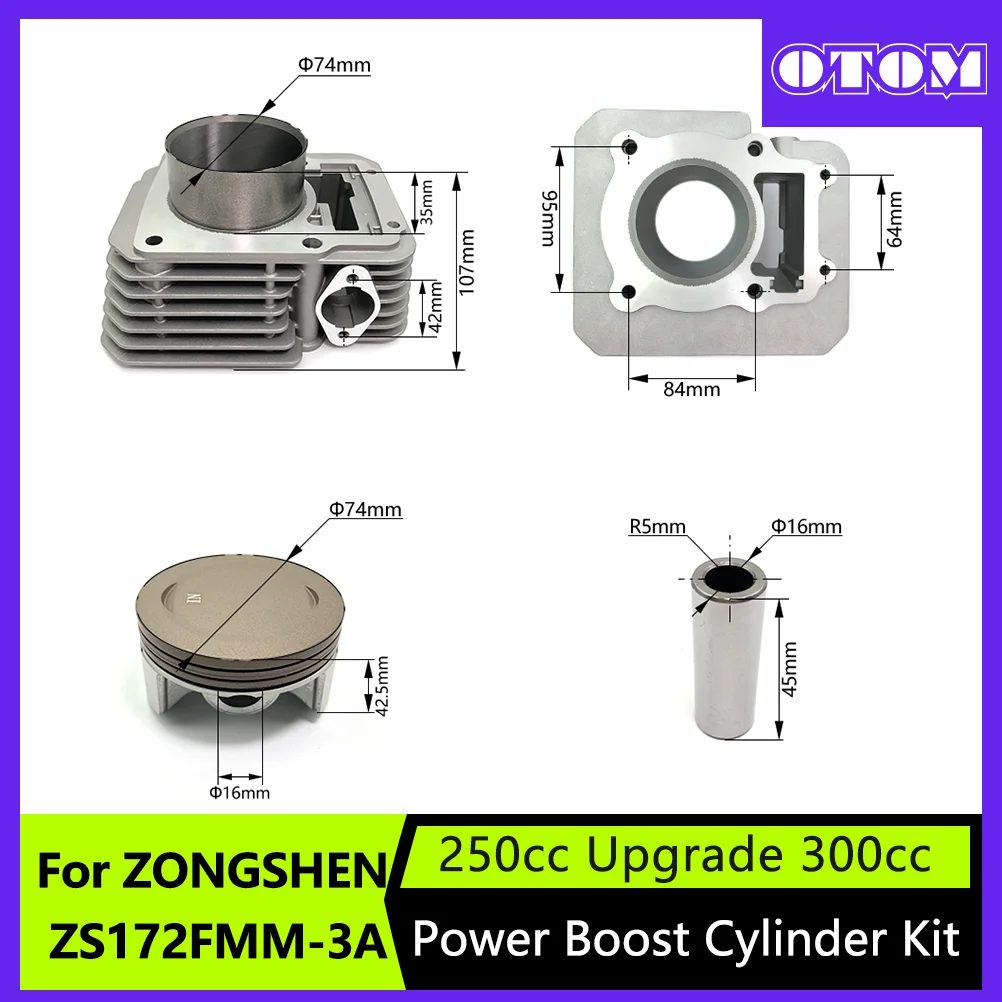 OTOM Motorcycle Air-Cooled Cylinder Set Piston Ring and Gasket Kits For ZONGSHEN ZS172FMM-3A CB250-F Engine 250CC Upgraded 300CC