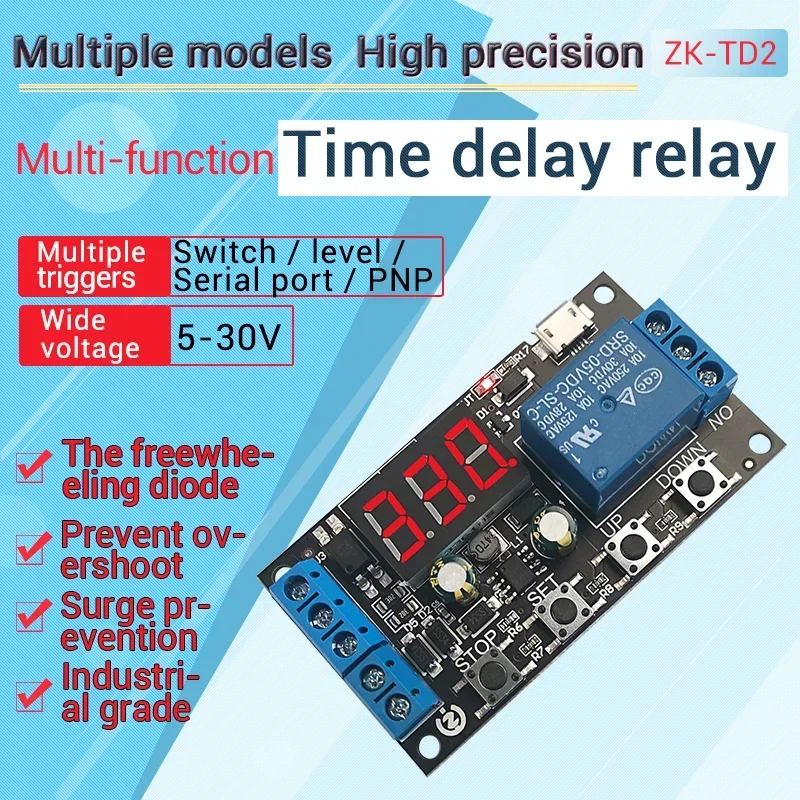 

1PCS 1 Channel DC 5 -30V Trigger Delay On/Off Cycle Timer Relay Switch Module with Digital LED Display Micro USB 0.1s -999min