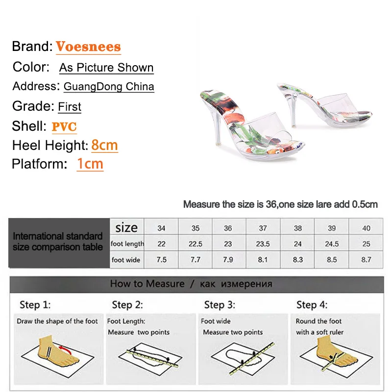 Daily Comfortable Transparent Slippers 8CM Sexy PVC Crystal Women Shoes 2023 New Print High Heels Fashion Perspex Summer Sandals