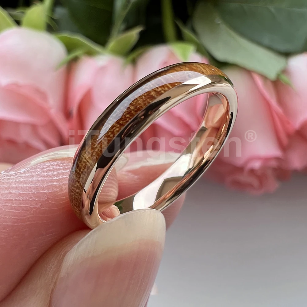 ITungsten 4mm Men Women Koa Wood Ring Nice Tungsten Wedding Band Domed Polished Trendy Jewelry Comfort Fit