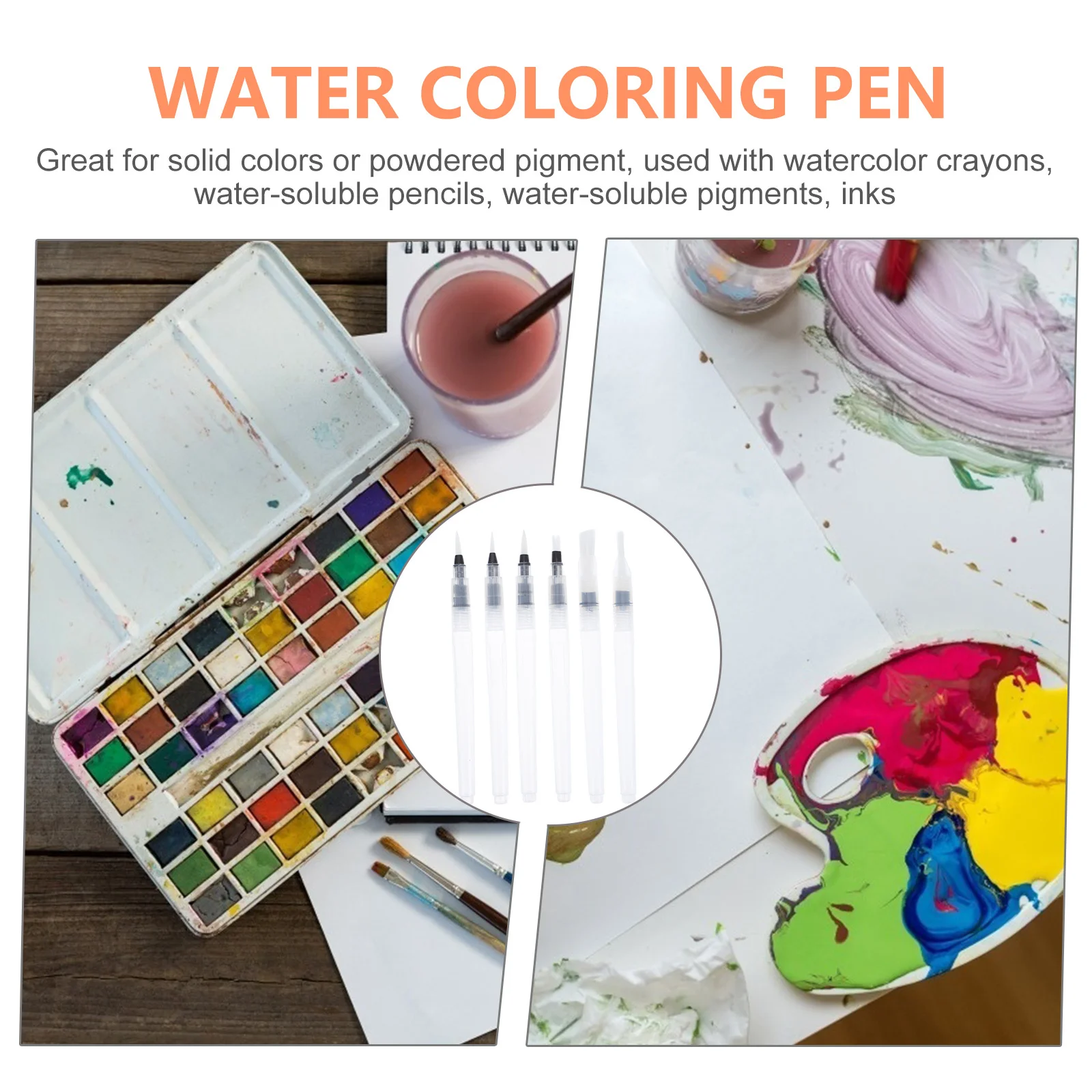 

6pcs Solid Pigment Watercolor Brush Pen Durable Nylon Tip For Fine Line Drawing Blending Colors Water Injection Painting Writing