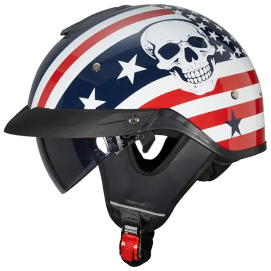

Motorcycle half helmet for adults, retro style ABS shell, matte black, DOT certified with top vent, adjustable fit, open-face s