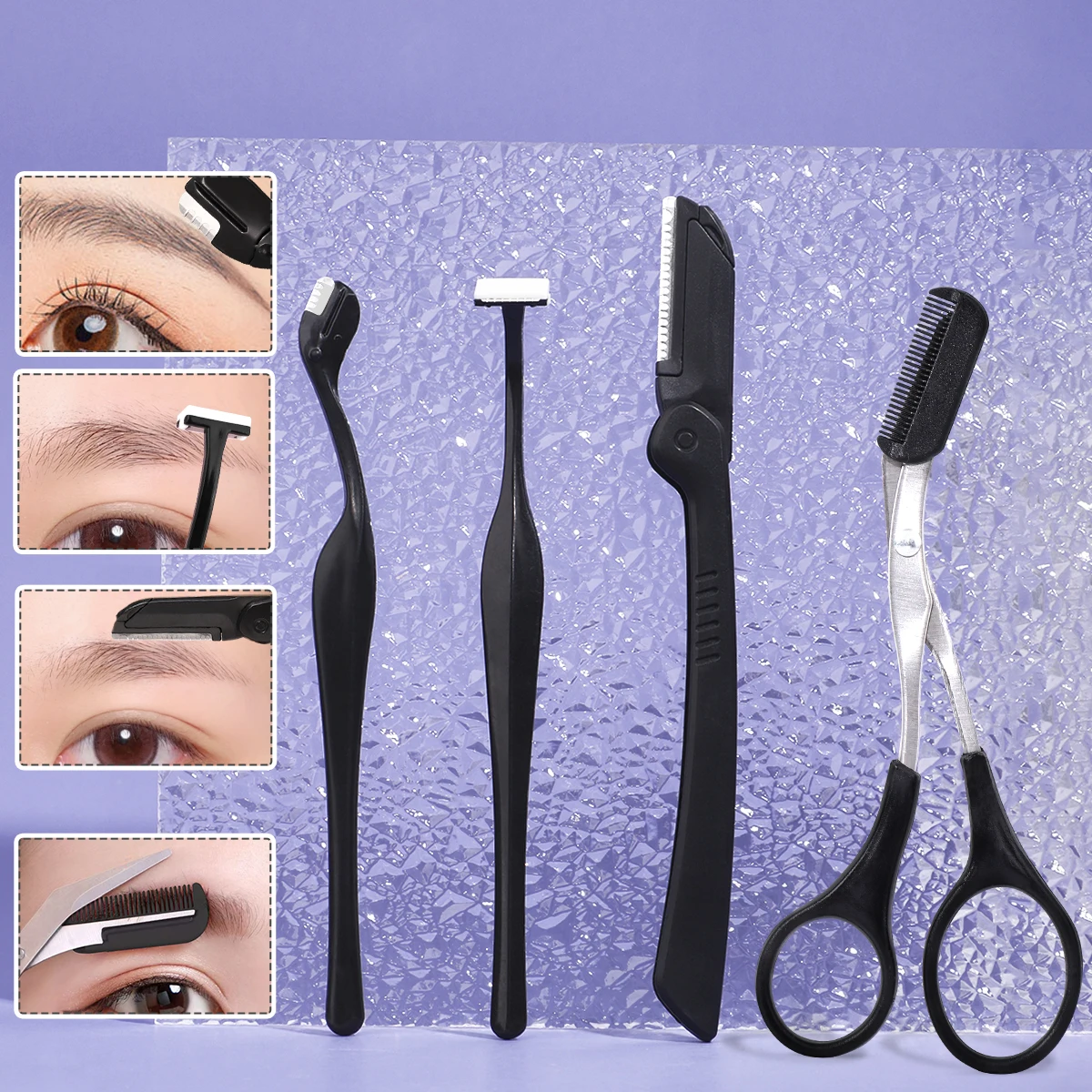 4 Pieces of Black Facial Eyebrow Trimming Tools, Special Eyebrow Trimming Scissors Set, Used to Trim Eyebrow Knife Beauty Tool S