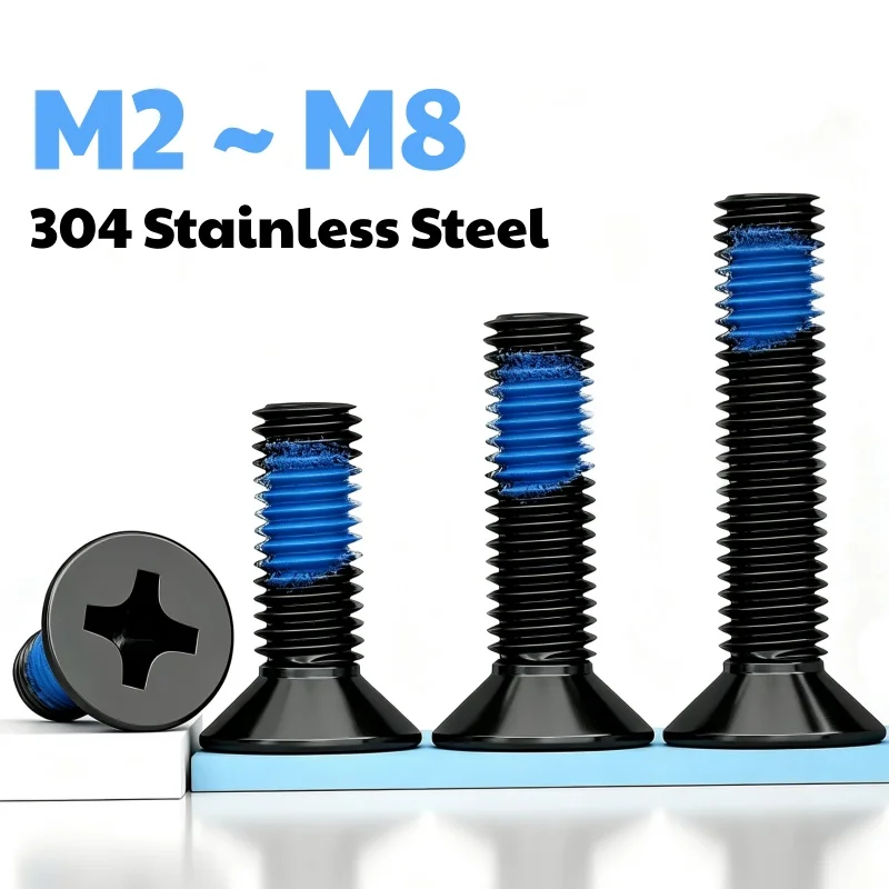 Black 304 Stainless Steel M2 M2.5 M3 M4 M5 M6 M8 Glue Dispensing Bolts Cross Flat Countersunk Head Screw