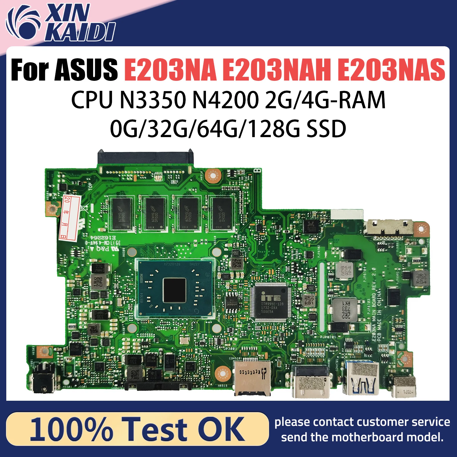 

E203NA Mainboard For ASUS E203NAH E203NAS L203NAH L203NA Laptop Motherboard N3350 N4200 CPU 2G/4GB-RAM 0G/32G/64G/128G SSD