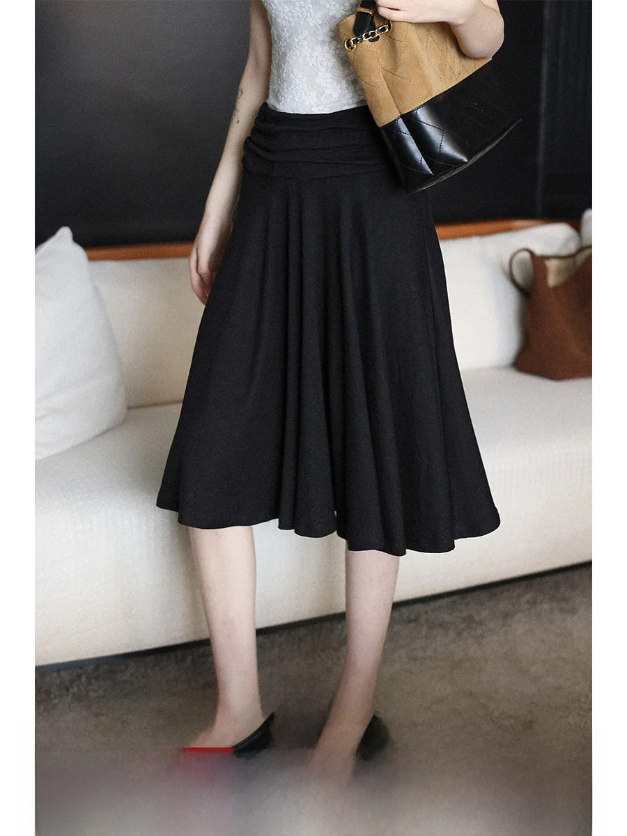 

Вязаная юбка А-силуэта Lalaglow: повседневная миди-юбка с плиссировкой, стройнящая, струящаяся, универсальная, весна-лето, новинка