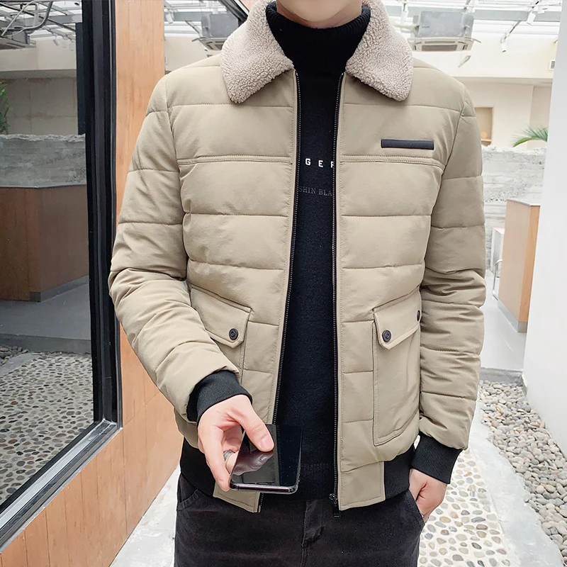 Men Padded Clothing Autumn Winter New Solid Color Windproof Thickened Warm Outdoor Travel lapel fur Collar Coat Men Down Jacket