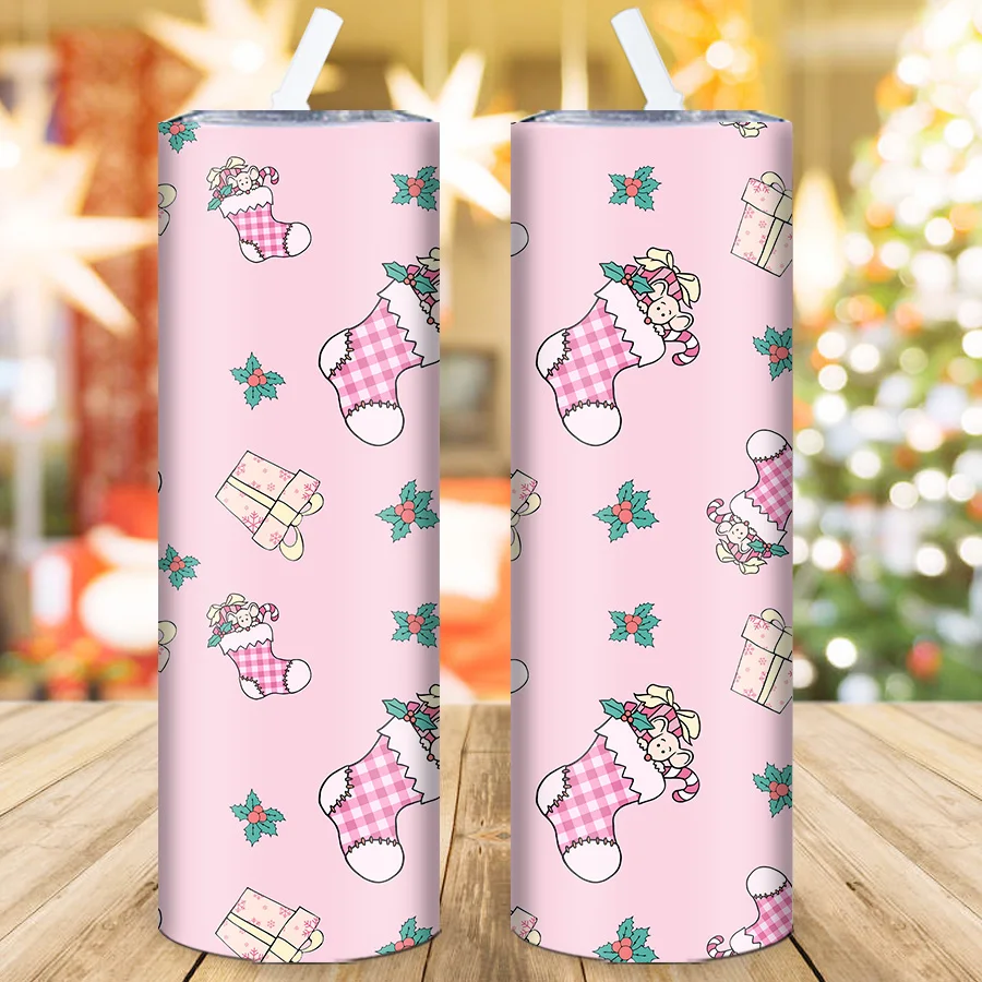 20oz Stainless Steel Straight Coffee Tumblers 3D Print Christmas Style Skinny Straight Autumn Winter Hot Cold Insulated Cups