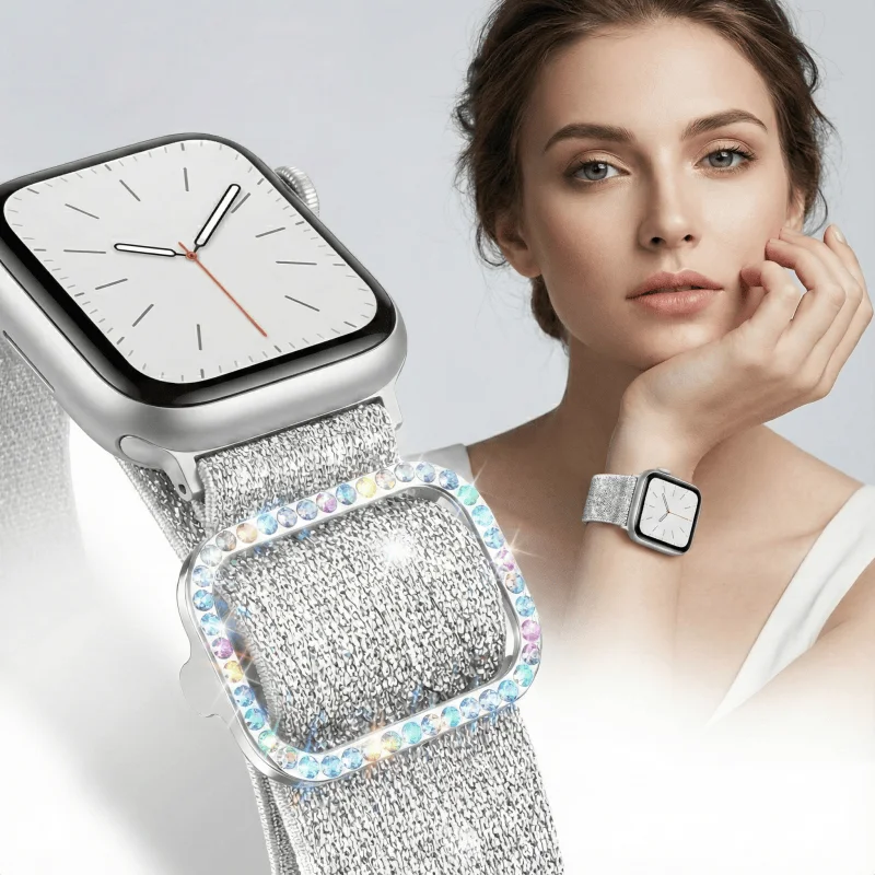 Nylonarmband für Apple Watch Ultra 49mm 46 44 45 38 40 41 42mm Glitzer-Diamant-Armband iWatch Series 12 11 10 9 8 7 6 5 4