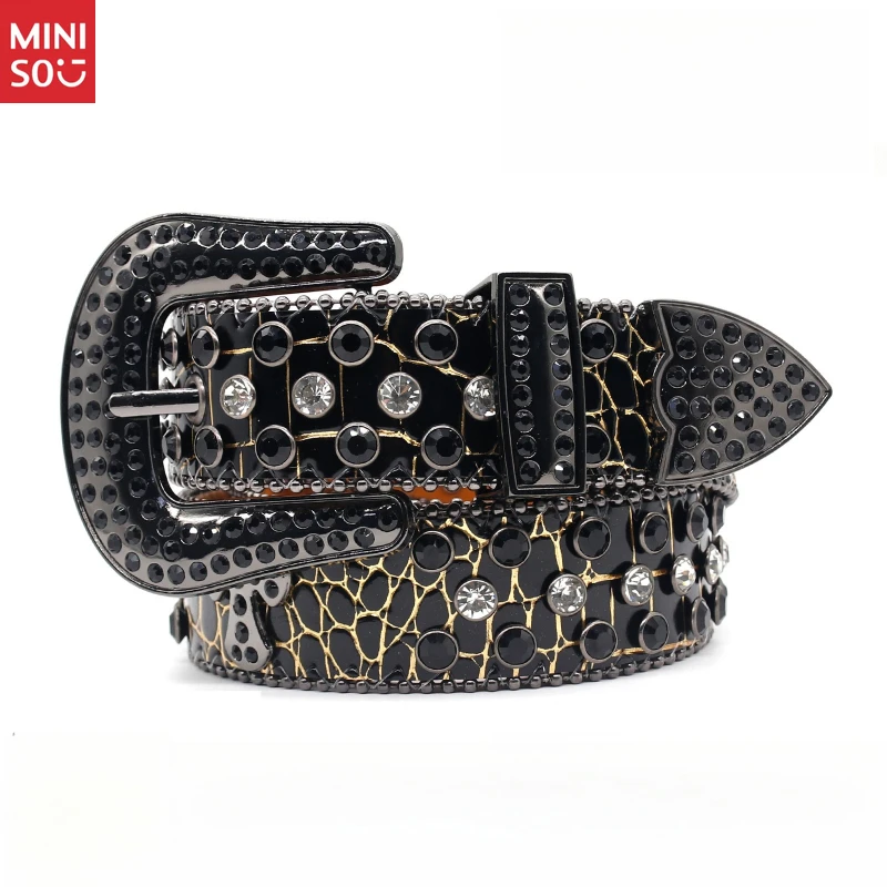 

Men's Full Rhinestone Belt with Cross, Punk Gothic Waistband, Luxury Street Style