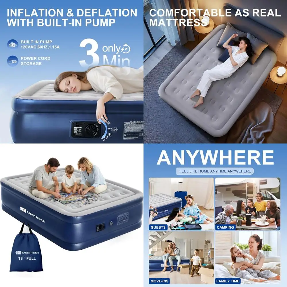 

Быстронадувной матрас высотой 18 дюймов со встроенным насосом, портативный, для использования в помещении и на улице, выдерживает нагрузку до 600 фунтов.