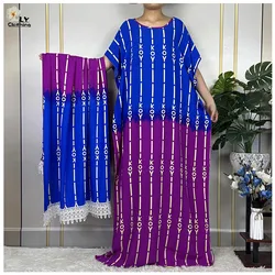 2023 New African Abayas Short Sleeve Printed Cotton Loose Femme Robe Maxie Islam Tradition Woman Dresses Paired with Large Scarf