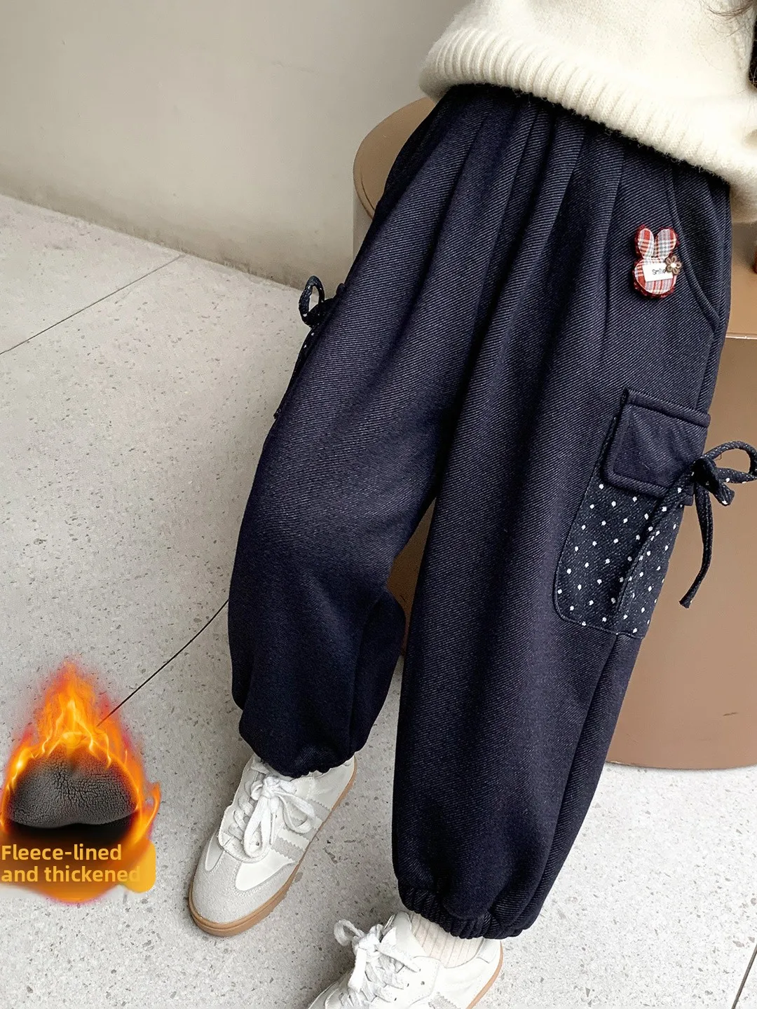 

Thiened Fce Children's Jeans Pants High Waist Long Trousers Warm Casual Sle Girls Winter Faion Spor Look