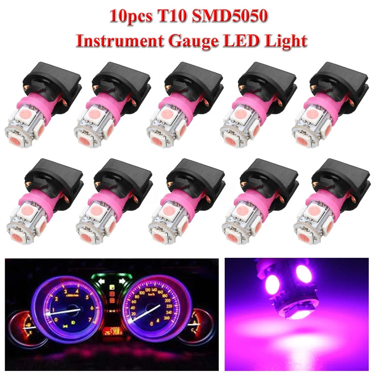 10Pcs Car Instrument Lights Purple T10 194 LED Bulbs For Dashboard Panel Cluster Dash Light With Sockets