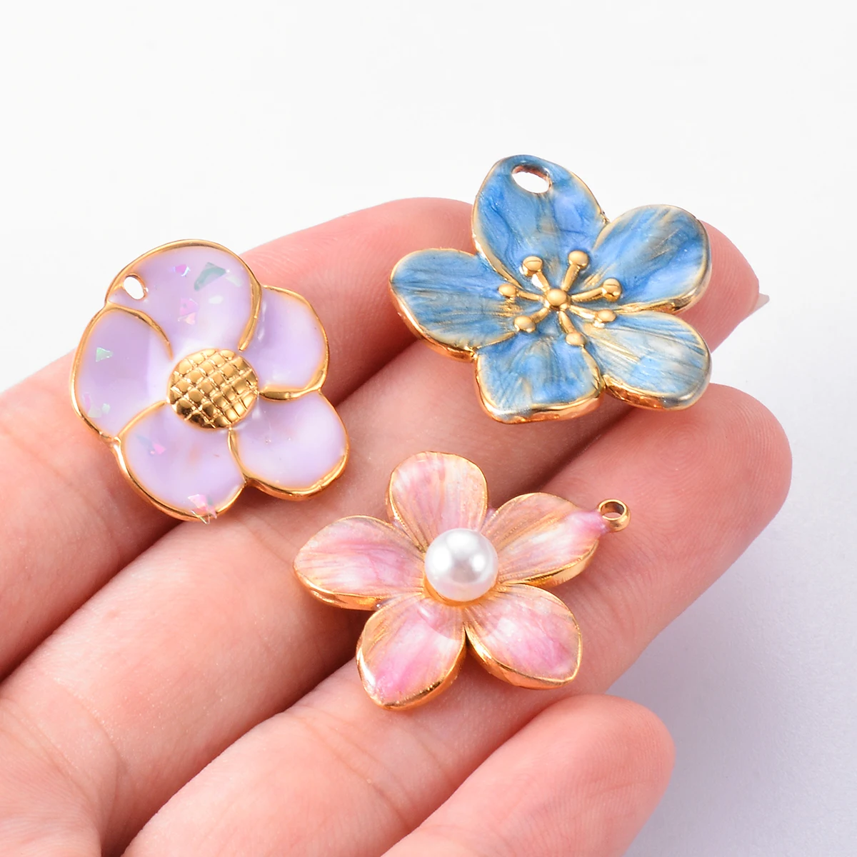 Wholesale 5pcs/lot Enamel Flower Charms Stainless Steel Colorful Pendant For DIY Necklaces Earrings Jewelry Making Accessories