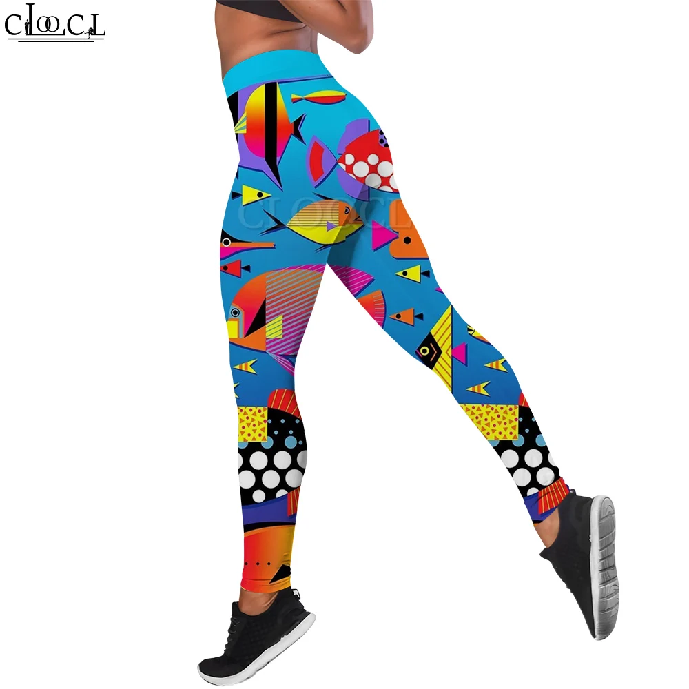 

CLOOCL Booty Leggings Women High Waist Fitness Leggings Winter Autumn New Yoga Pants Marine Fish Print Trousers Push-Up Leggings