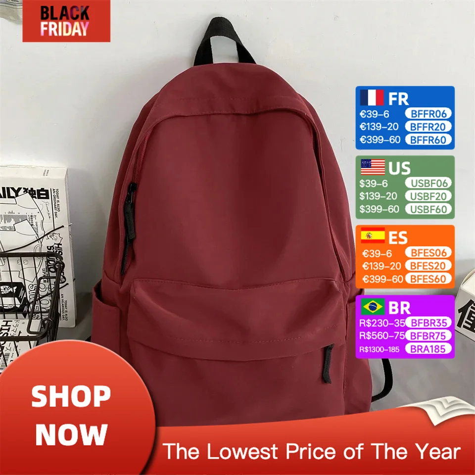 Nylon Versatile Backpack Large Capacity Waterproof School Student Backpack Washable Black Grey White Red Computer Bag Unisex