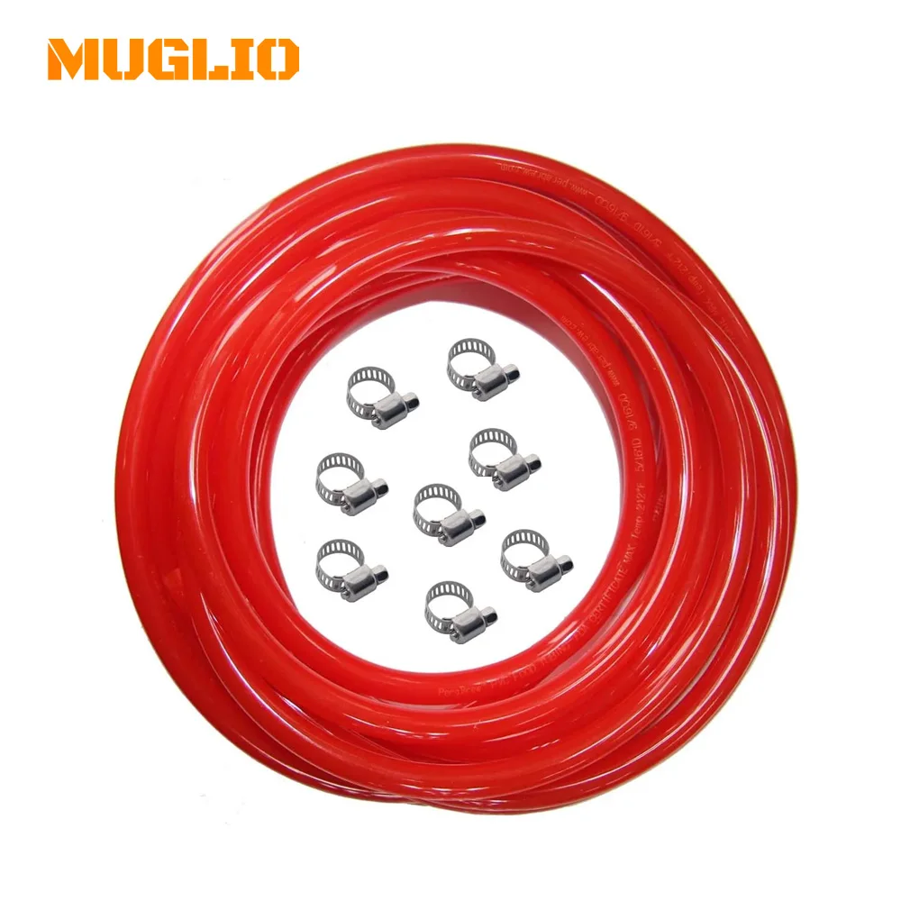 Red Gas Line Air Hose - 25ft Length CO2 Tubing Hose ID 5/16 inch OD 9/16 inch, Include 8 PCS Free Hose Clamps