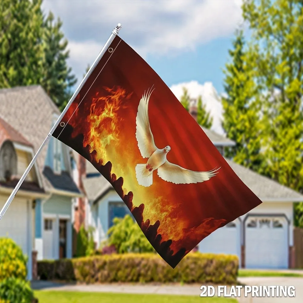 Holy Spirit Dove Fire Polyester Flag Banner for Garden Home Outdoor Courtyard Decor