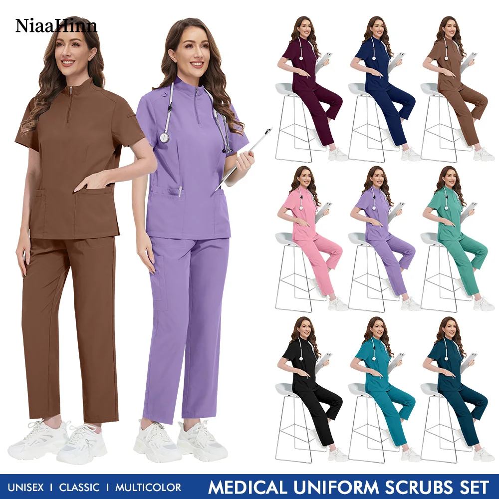 

Niaahinn Hospital Doctor work Uniform Medical Scrub Set for women Surgical Work Clothes Nurse Accessories Pet Grooming Work Suit