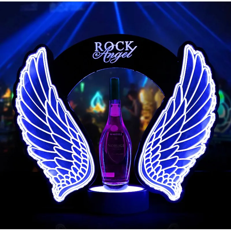 

Customized LED Flashing Angel Wings Wine Champagne Bottle Glorifier Presenter Rechargeable Beer Bottle Display Stand For Bar