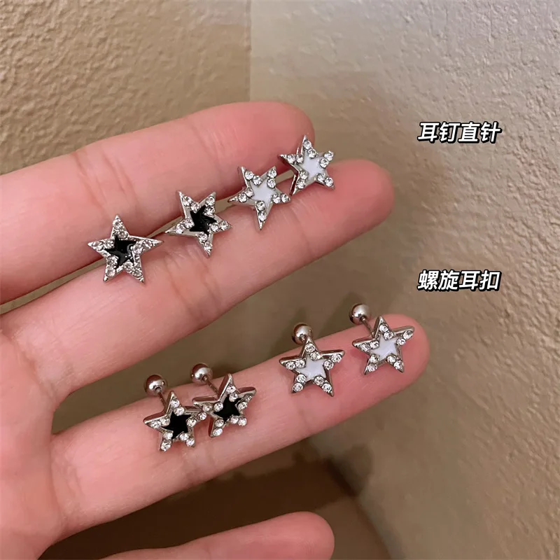 New Japanese and Korean Zircon Five-pointed Star Spiral Earrings