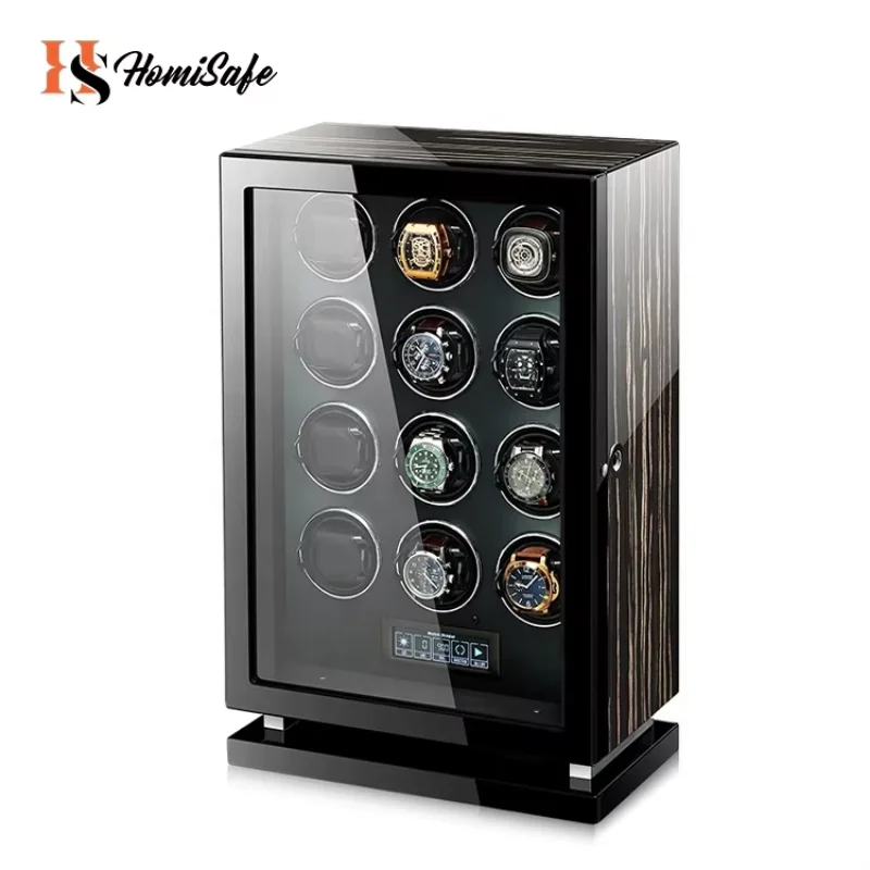 Luxury Automatic LED Light Rotation Motor Watch Winder Safe Materials Wood Leather PU For Luxury Watches Cases Boxes