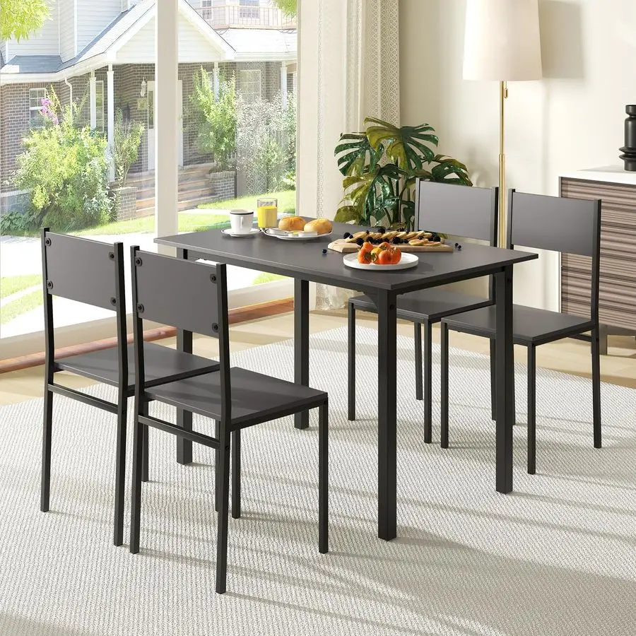 Dining Table Set for 4, 5Piece Kitchen Table Set with Dinner Table, Dining Chairs, Metal Frame, SpaceSaving Dinette Set for Livi