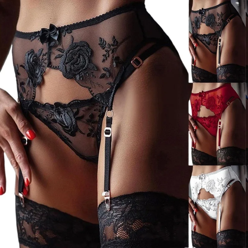Women's Sexy Lingerie Plus Size Lace Garter Suspenders Transparent Underwear Adjustable Double Breasted Waist Belt for Stockings - view 2