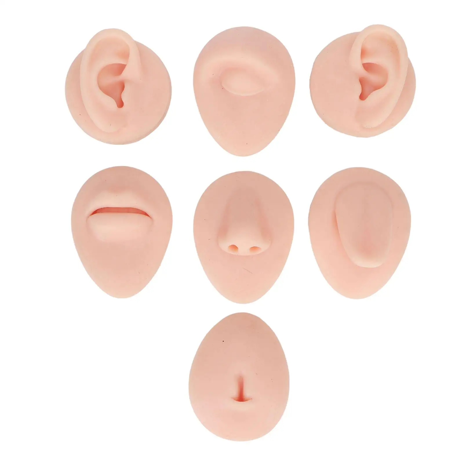 7pcs Silicone Body Piercing Practice Model Set for novice Piercers with Ear, Eye, Nose, Mouth, Tongue, and Belly Button Models