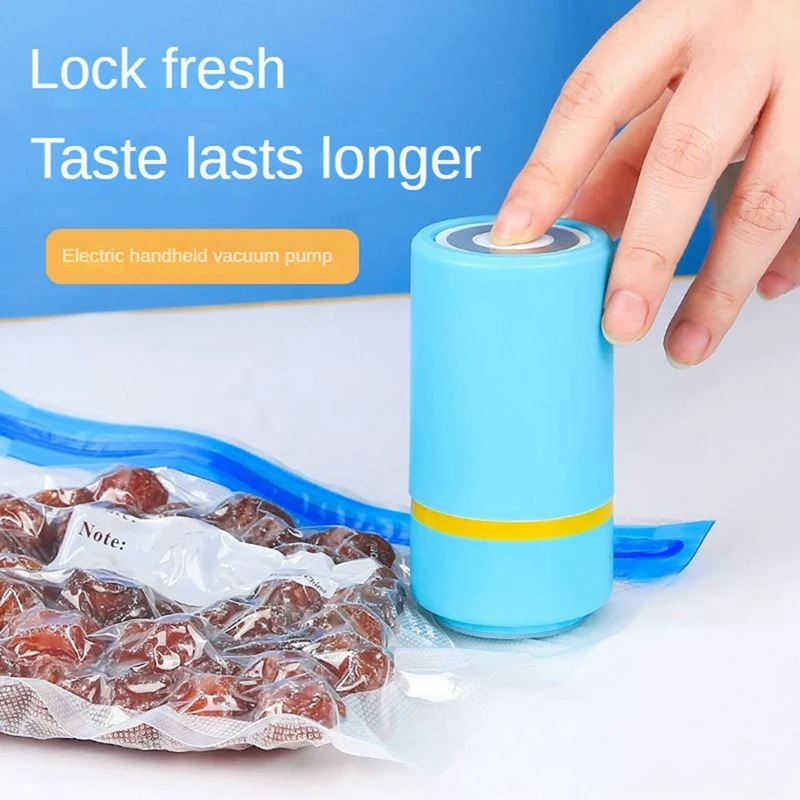ポータブルUSB充電式ミニバッグシーラー,食品真空シーラー,持ち運びが簡単,青,10袋